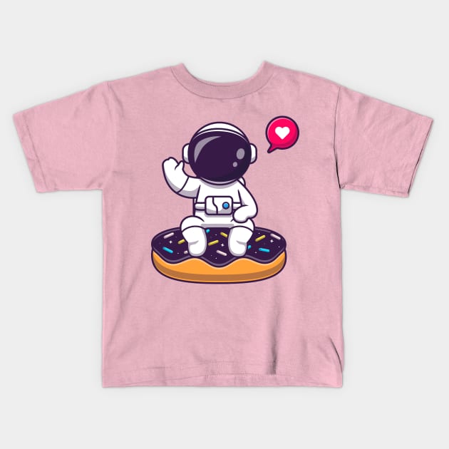 Cute Astronaut Sitting On Doughnut Space Cartoon Kids T-Shirt by Catalyst Labs